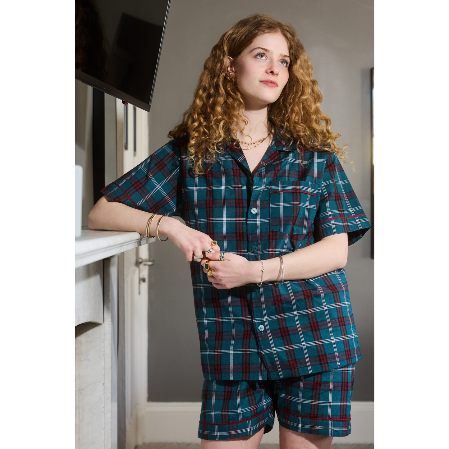 Short Sleeve Tartan Pyjama Lounge Set