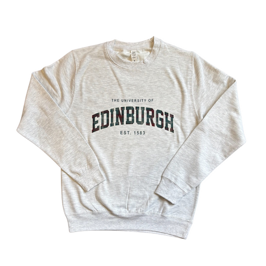 Ash Grey sweatshirt with 'The University of Edinburgh Est. 1583' in our Tartan Print.