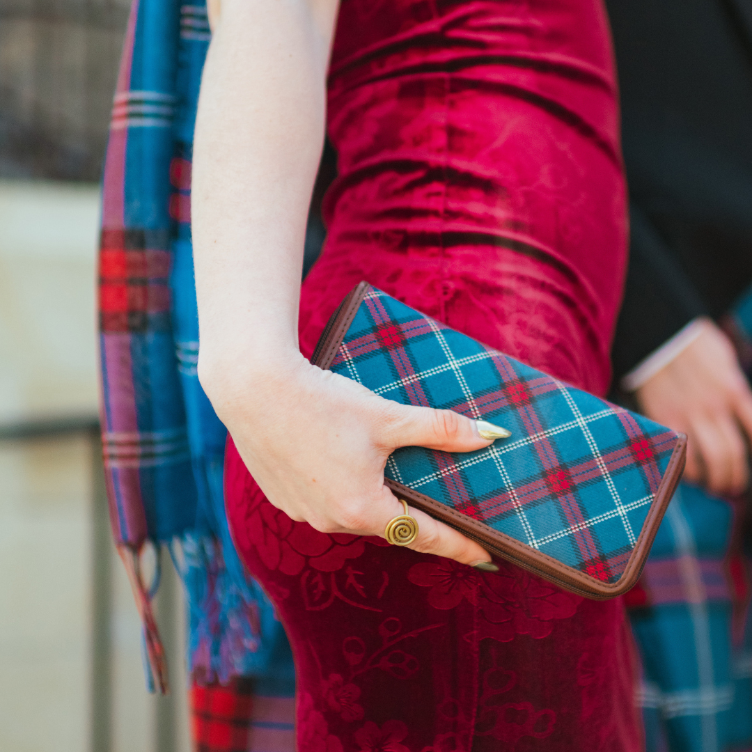 Tartan and Leather Long Wallet