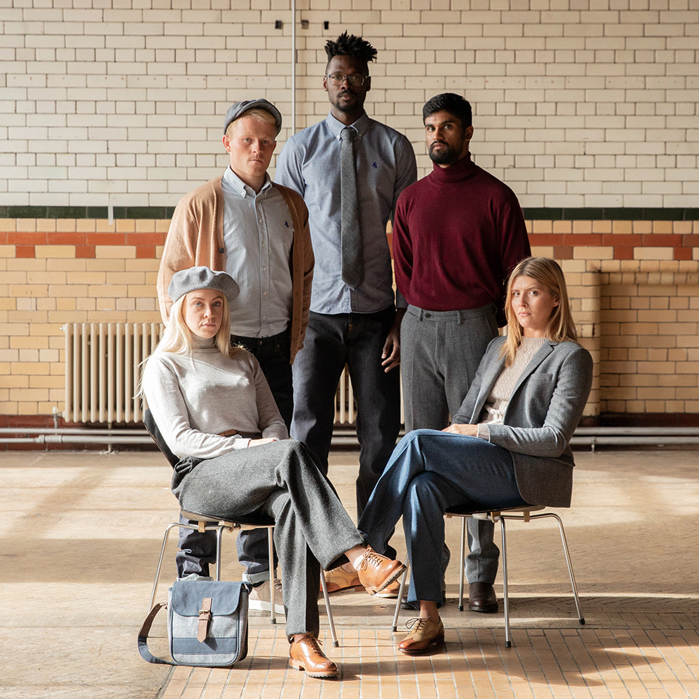A group of models styling the University tweed collection