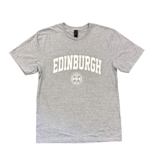 Grey t-shirt with 'Edinburgh' printed in white above the University Crest.