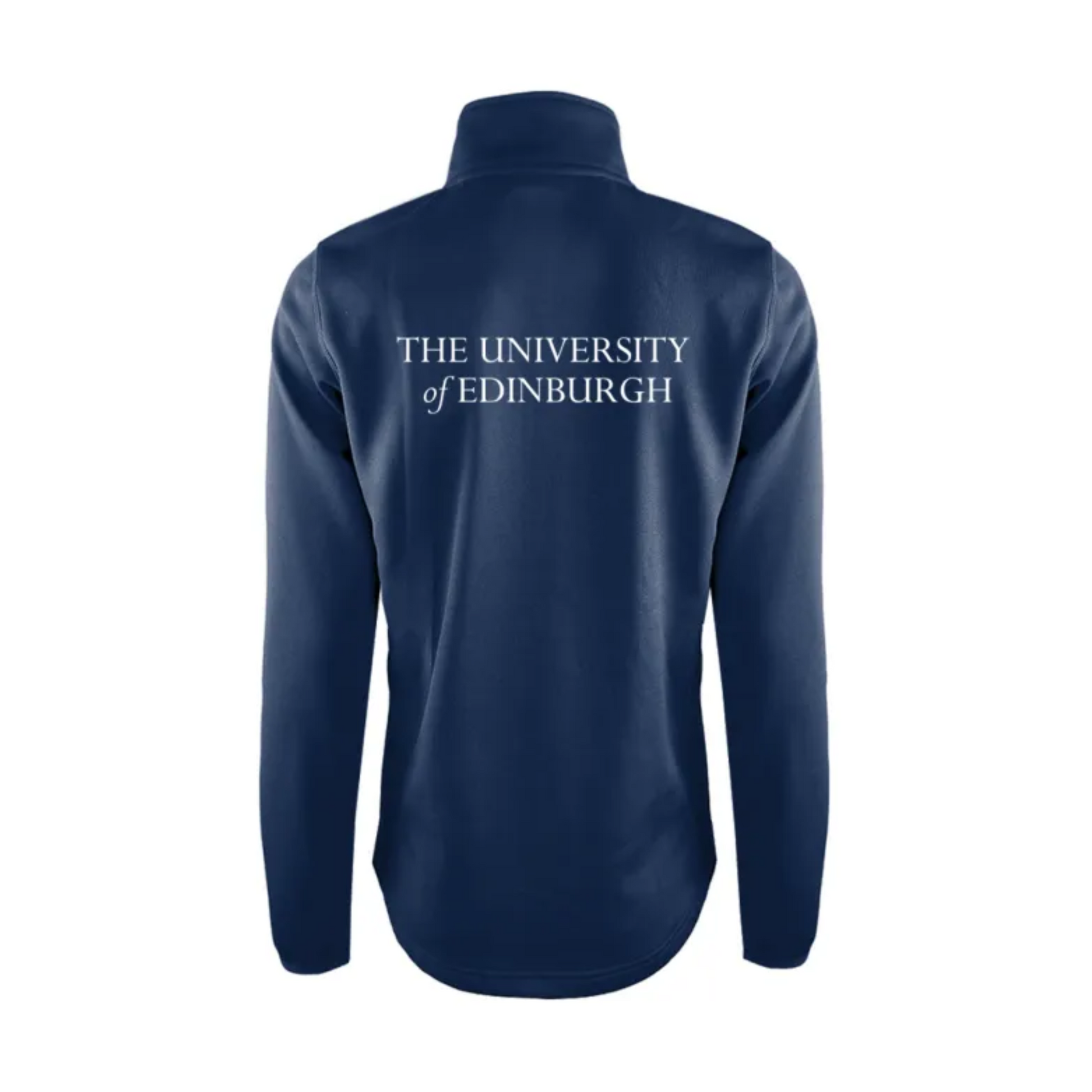 Back of navy sweatshirt has 'THE UNIVERSITY OF EDINBURGH' printed in white.
