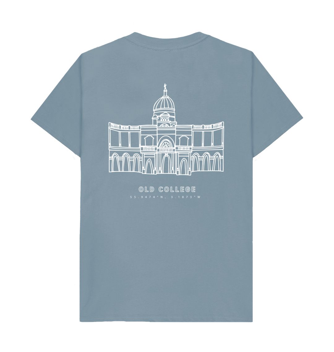 Back of Stone Blue Old College Coordinates Design T-Shirt