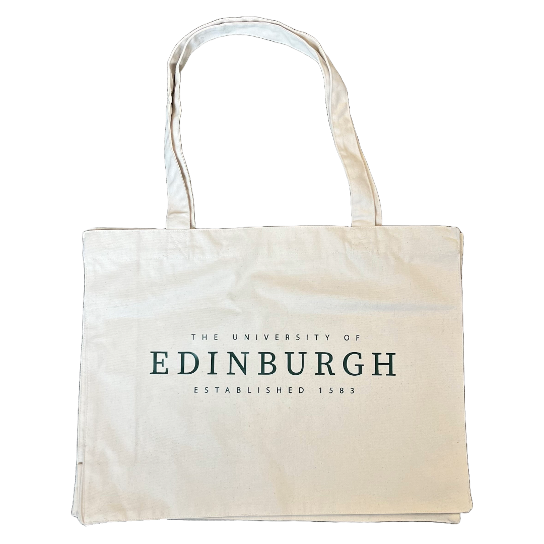 natural coloured tote with 'the university of edinburgh established 1583' in dark green text 