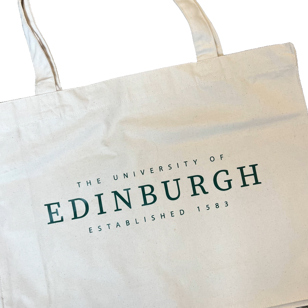 natural coloured tote with 'the university of edinburgh established 1583' in dark green text 