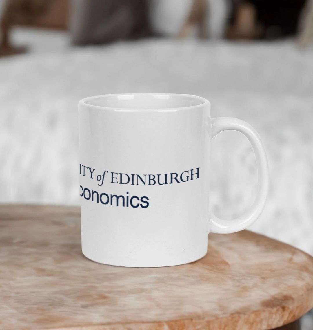 White School of Economics Mug with multi-colour printed University crest and logo