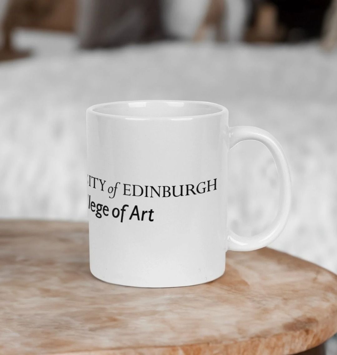 White Edinburgh College of Art Mug with black printed University crest and logo