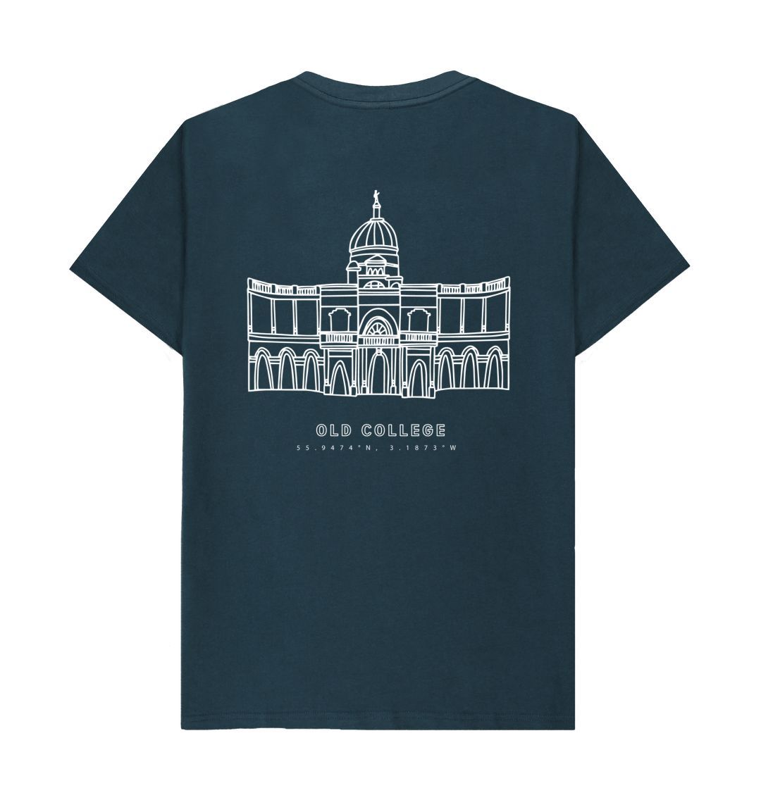 Back of Denim Blue Old College Coordinates Design T-Shirt