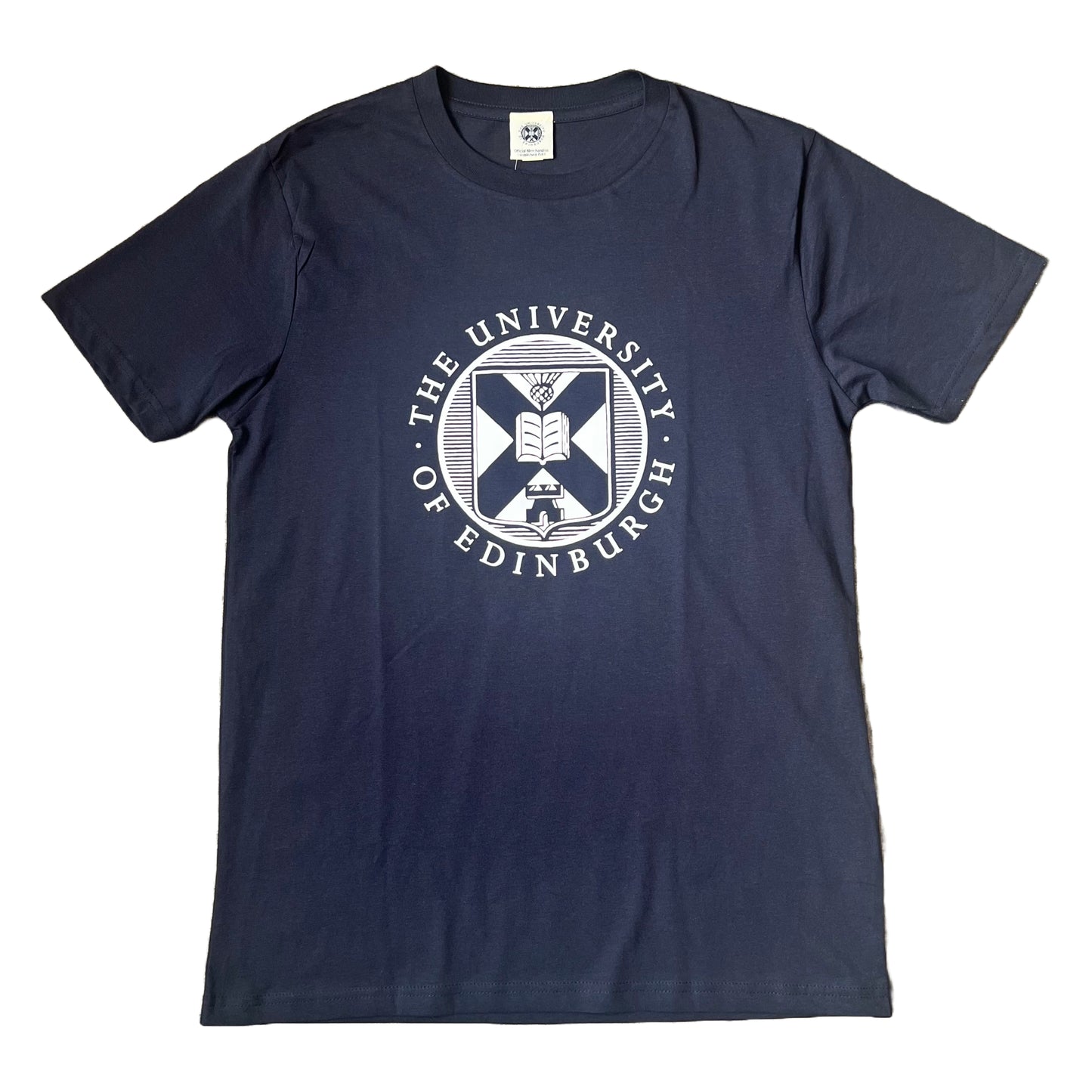 Navy T-Shirt featuring university crest in white