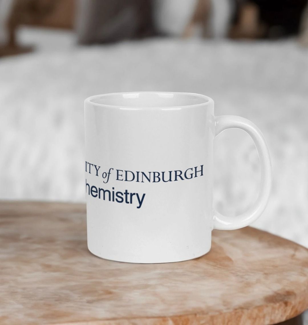 White School of Chemistry mug with multi-colour printed University crest and logo