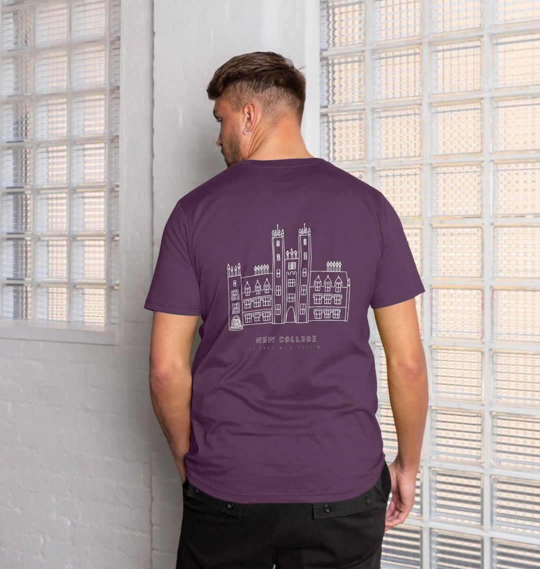 Model shows back of Purple New College Coordinates Design T-Shirt