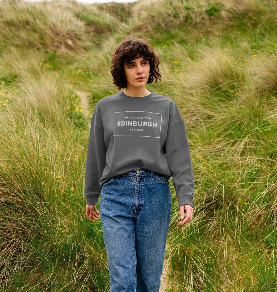 Model wears Slate Grey Women's Oversized Box Design Sweatshirt