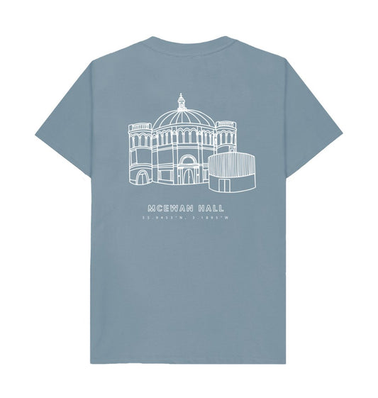 Back of Stone Blue McEwan Hall Coordinates Design T-Shirt