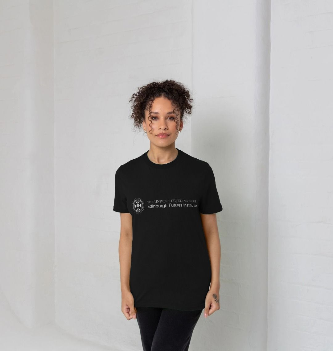 Model wears Black Edinburgh Futures Institute T-Shirt in Black.