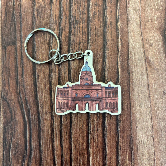 The Old College wooden keyring.