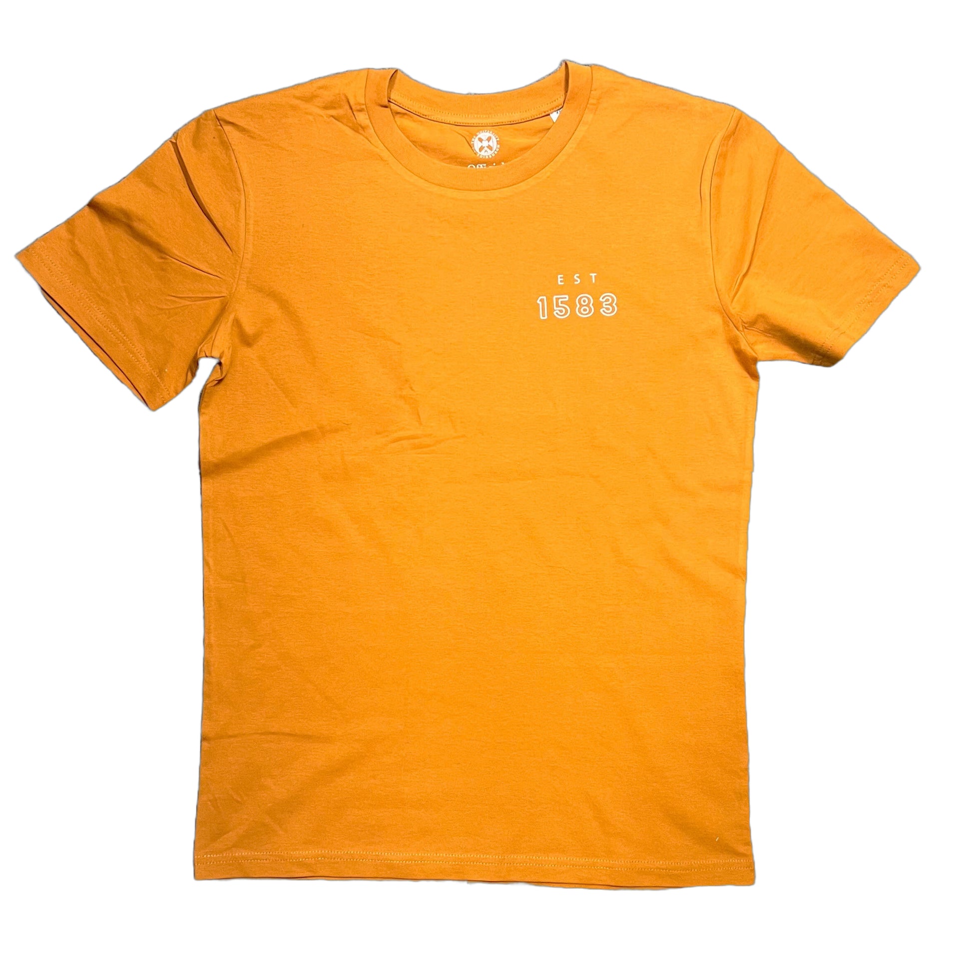 Teviot Row House Coordinates T-Shirt in Burnt Orange. Image shows front design of 'EST 1583' in small text.