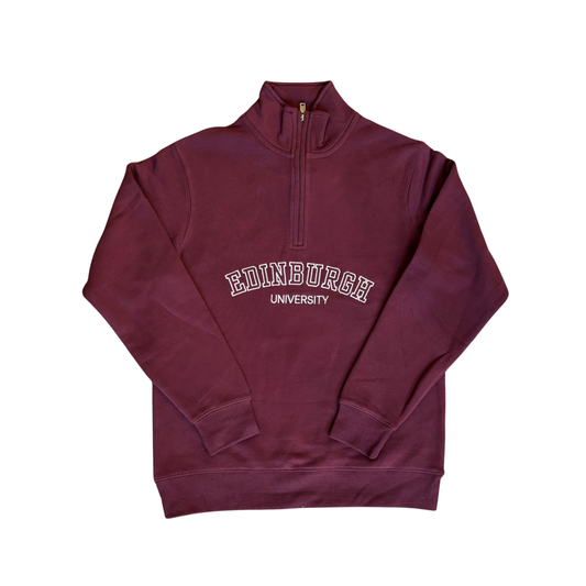 Burgundy sweatshirt with 'Edinburgh University' text on a white background