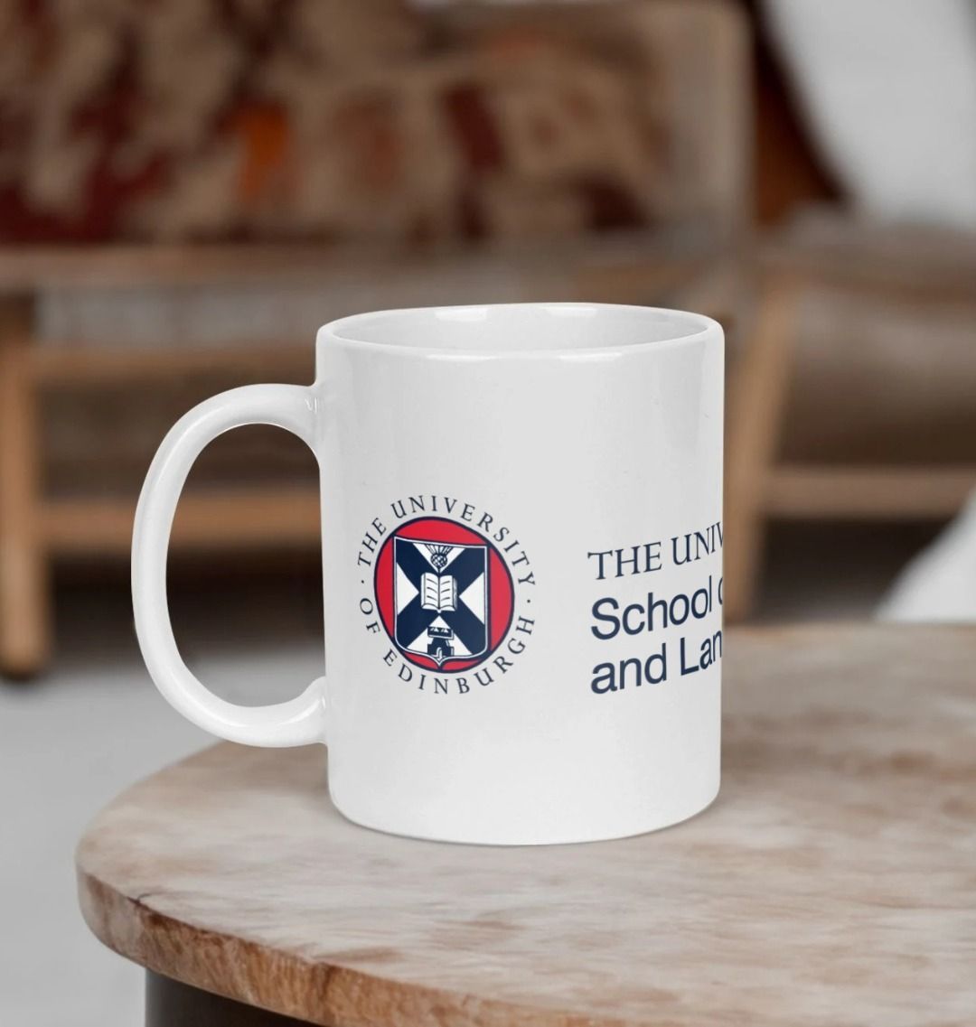 White School of Philosophy, Psychology and Language Sciences Mug with multi-colour printed University crest and logo