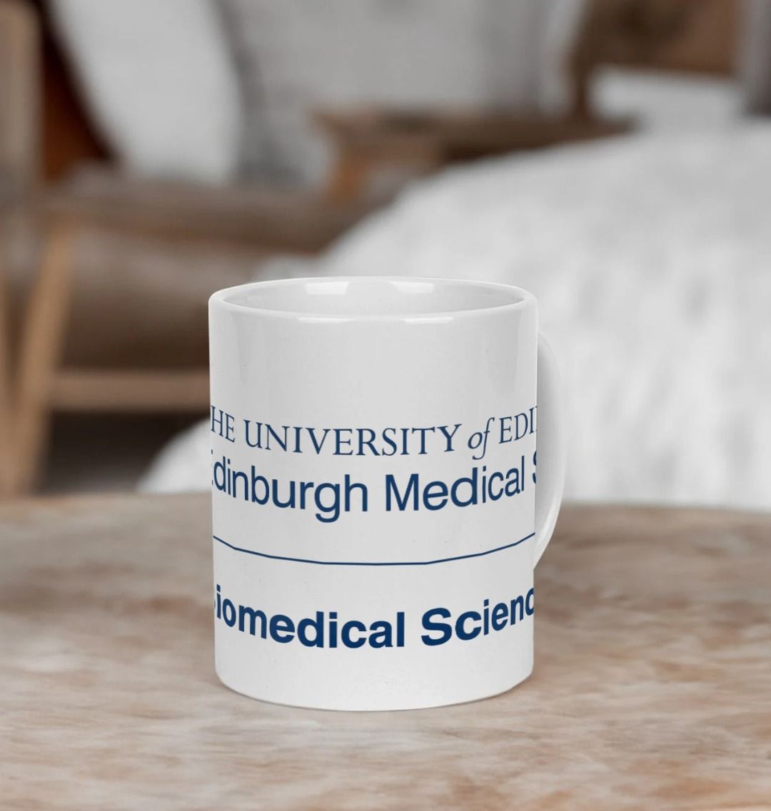 White Edinburgh Medical School - Biomedical Sciences Mug with multi-colour printed University crest and logo