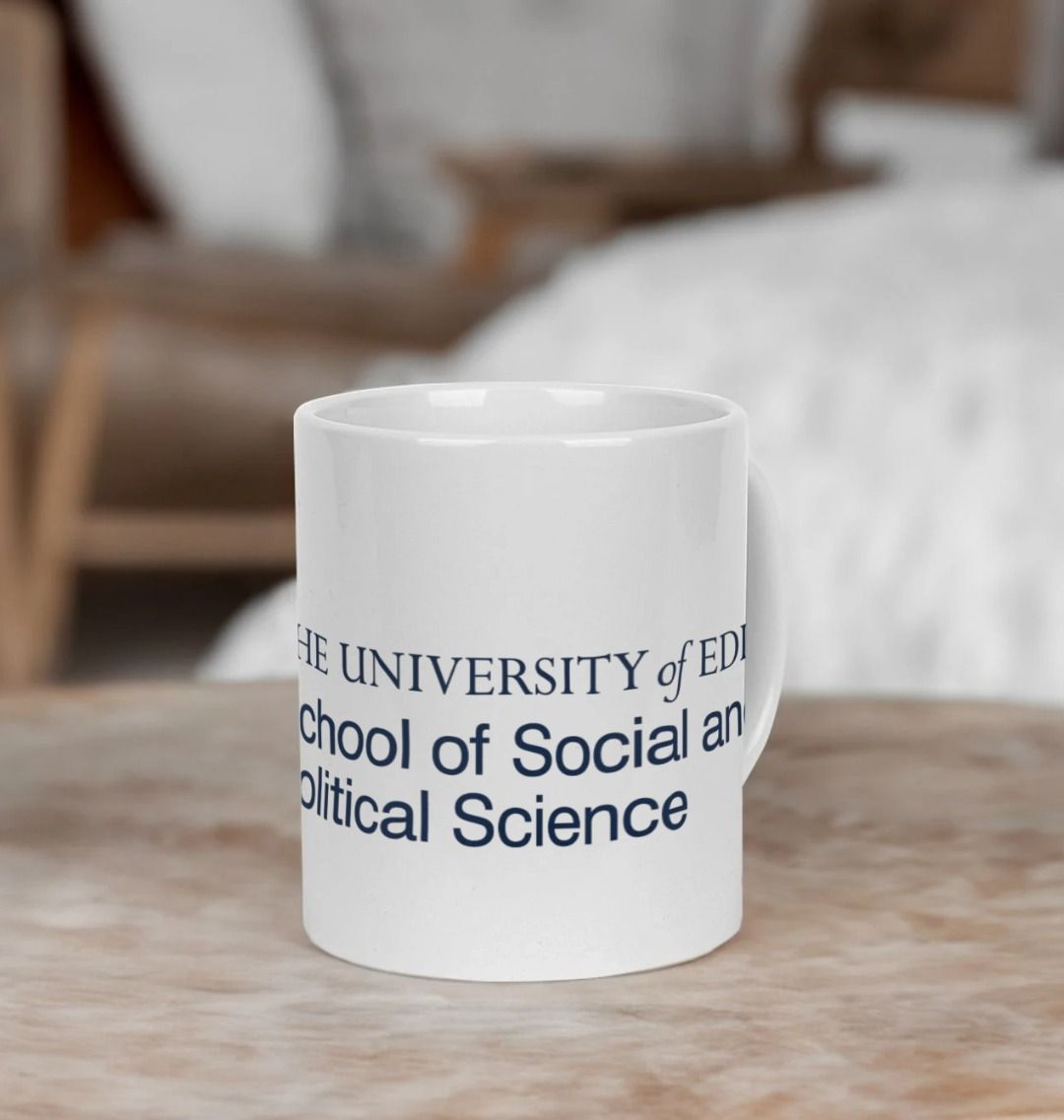 White School of Social and Political Science Mug with multi-colour printed University crest and logo