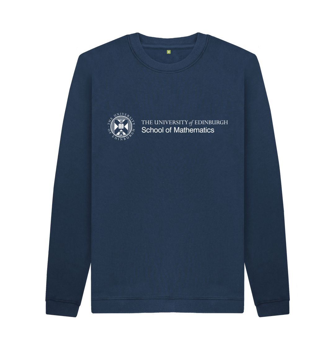 Navy sweatshirt with white University crest and text that reads ' University of Edinburgh School of Mathematics