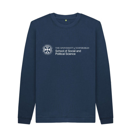 Navy sweatshirt with white University crest and text that reads ' University of Edinburgh School of Social and Political Science