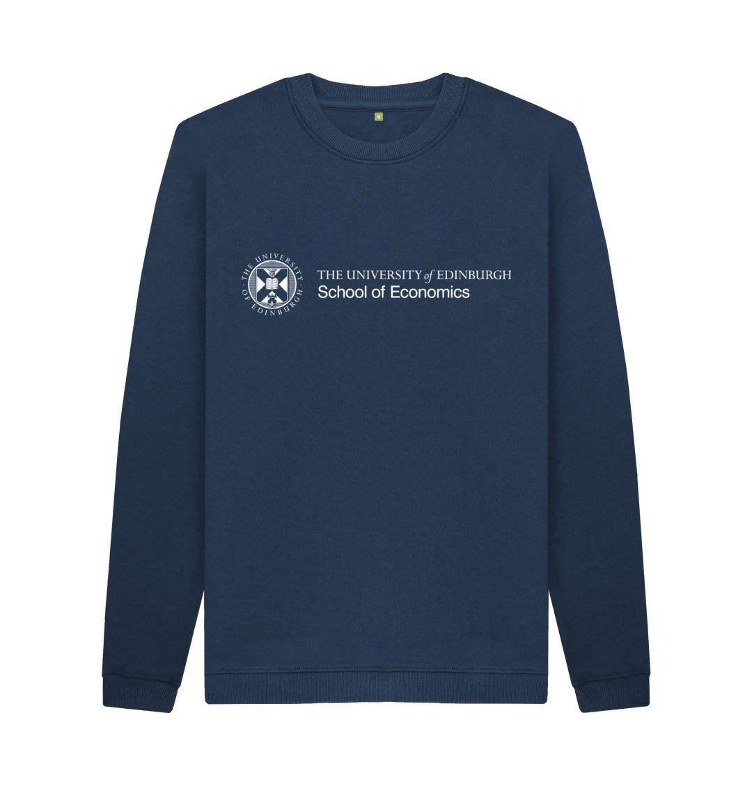 Navy Sweatshirt with white University crest and text that reads ' University of Edinburgh School of Economics