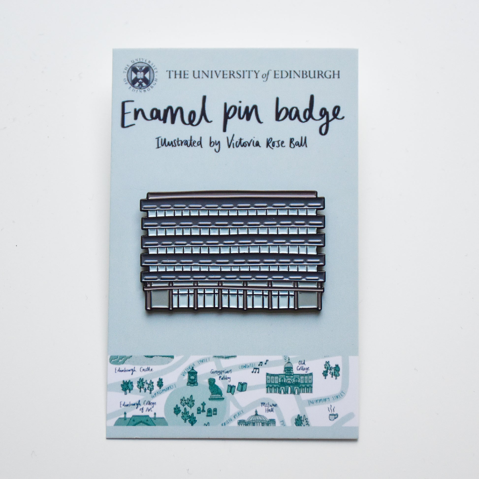 Enamel pin badge of The Main Library in an illustrative style. 