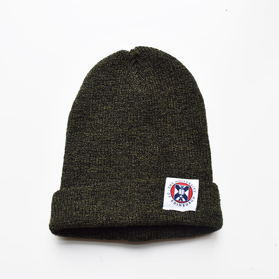 Green Beanie with University crest tag 