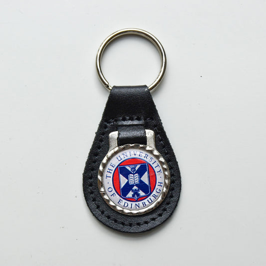 metal crest keyring with leather keychain