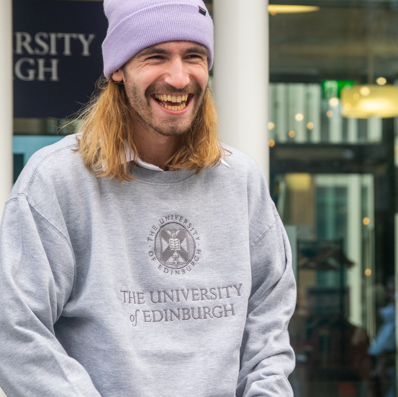 Model wearing Embroidered Tonal Sweatshirt in Sports Grey