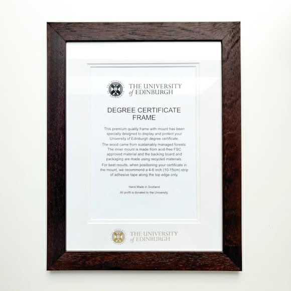 University of Edinburgh degree frame in wood