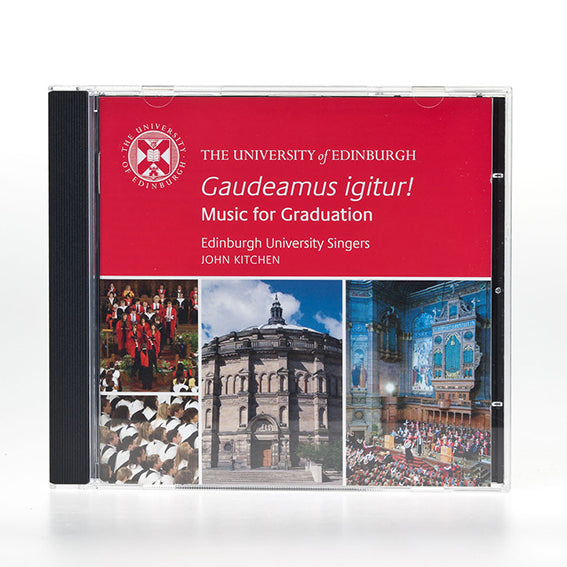 Graduation CD packaging, with the University crest and words Gaudeamus igitur!