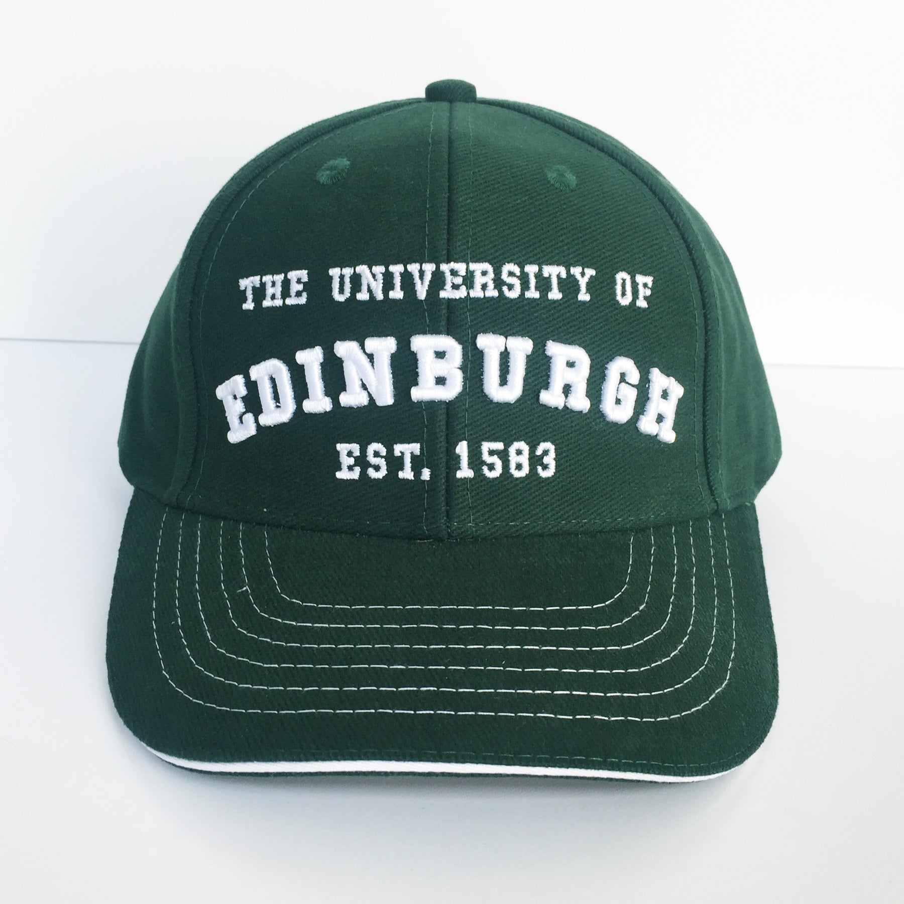 Green embroidered cap with Edinburgh University branding that reads:'The University of Edinburgh Est.1583' in white. 