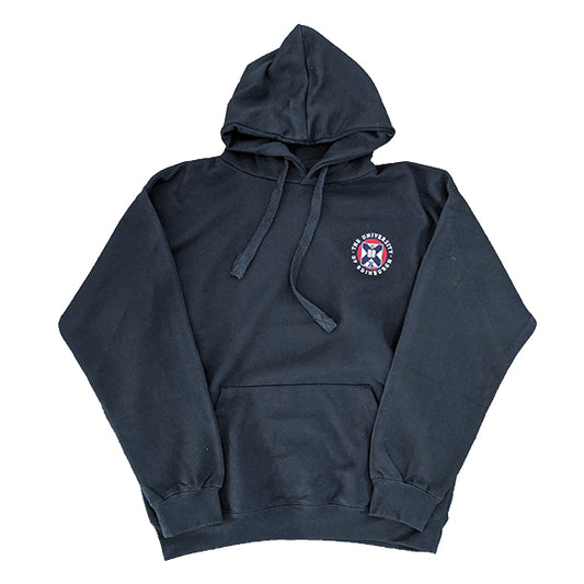 Navy hoodie with the University crest embroidered on the left breast in full colour.