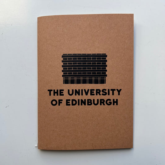 A6 kraft notebook with illustration of the library and 'The University of Edinburgh' in black block print. 