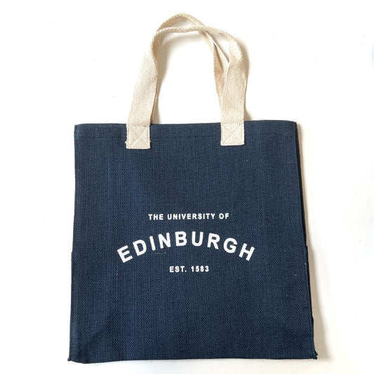 Jute shopper in blue with text that reads ' The University of Edinburgh est. 1583'