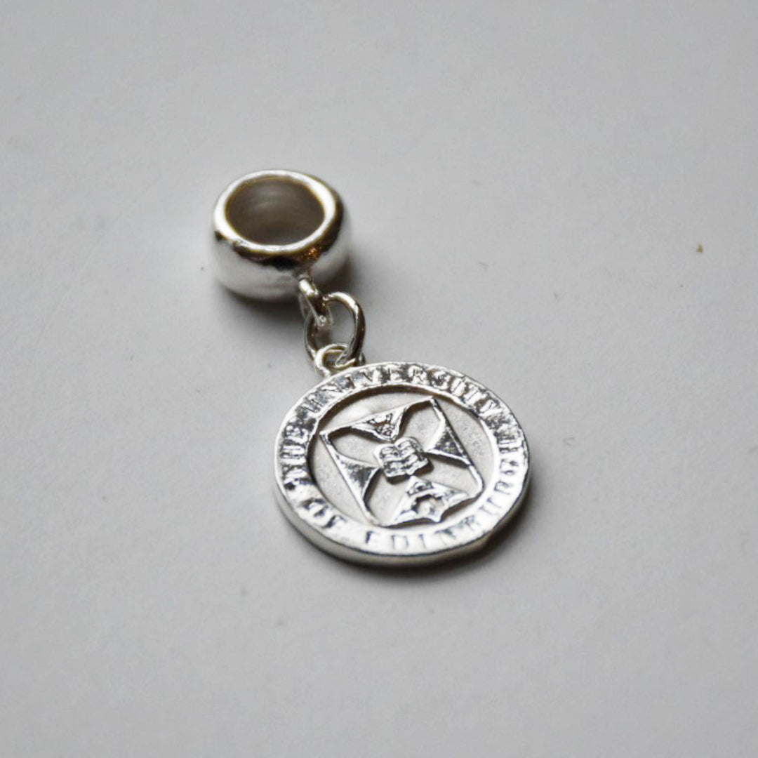 Handmade Sterling silver slider charm with University of Edinburgh crest