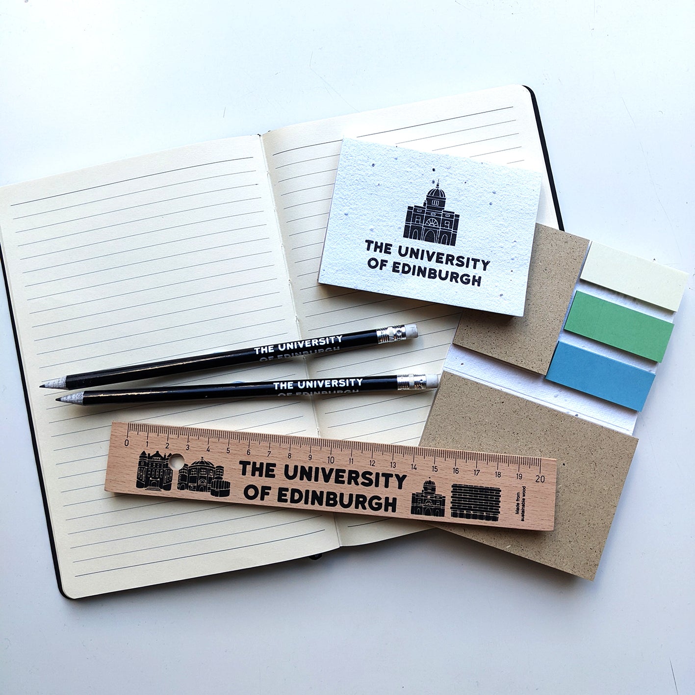 Our study range featuring the Wooden Ruler, Seeded Sticky Notes and Recycled Pencil. 