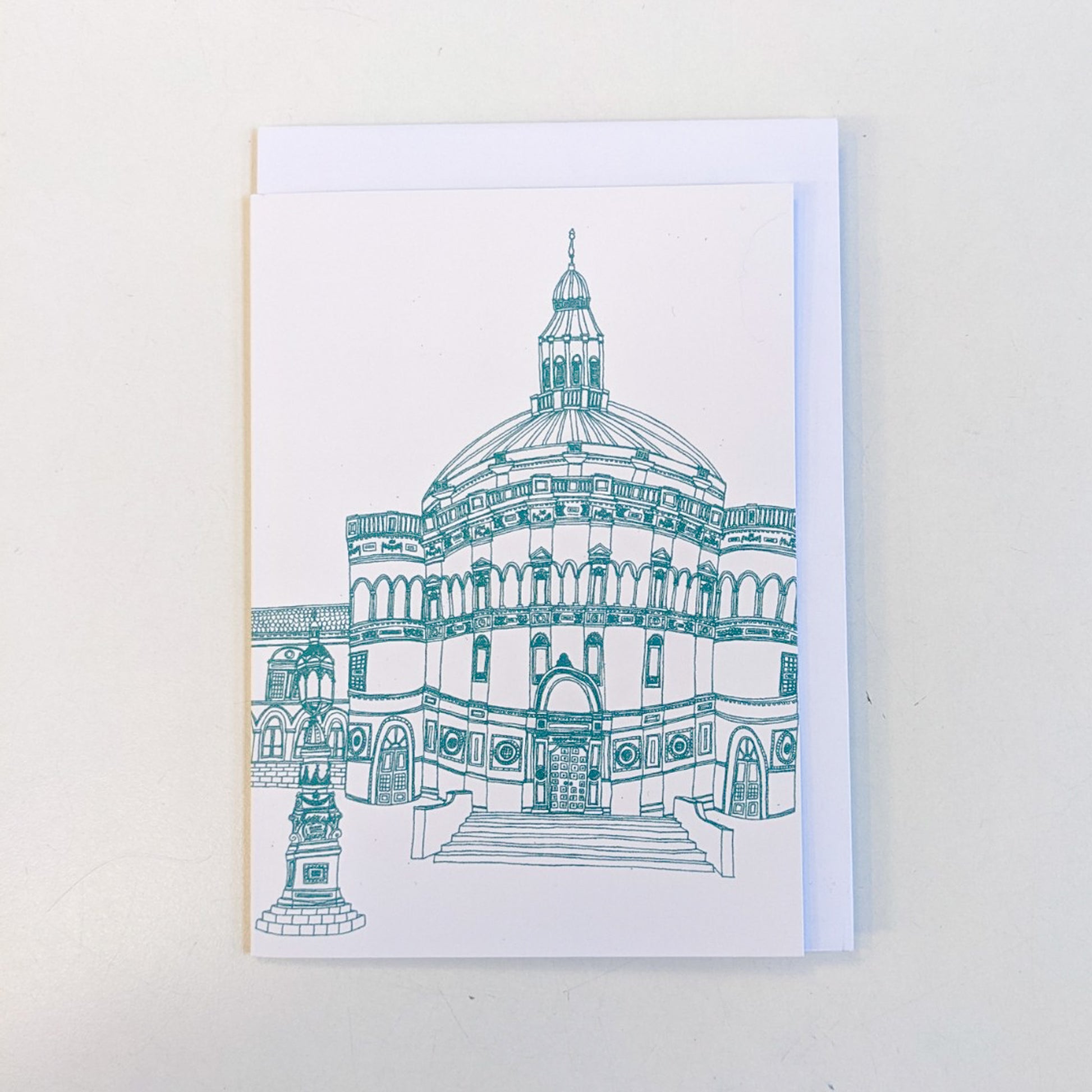A close up of the McEwan Hall illustrated greeting card.