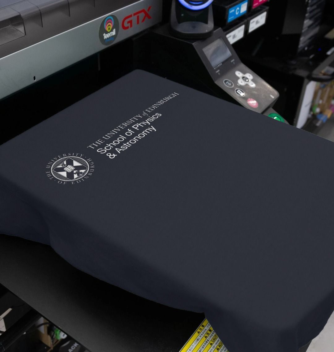 Our School of Physics & Astronomy T Shirt being printed by our print on demand partner, teemill.