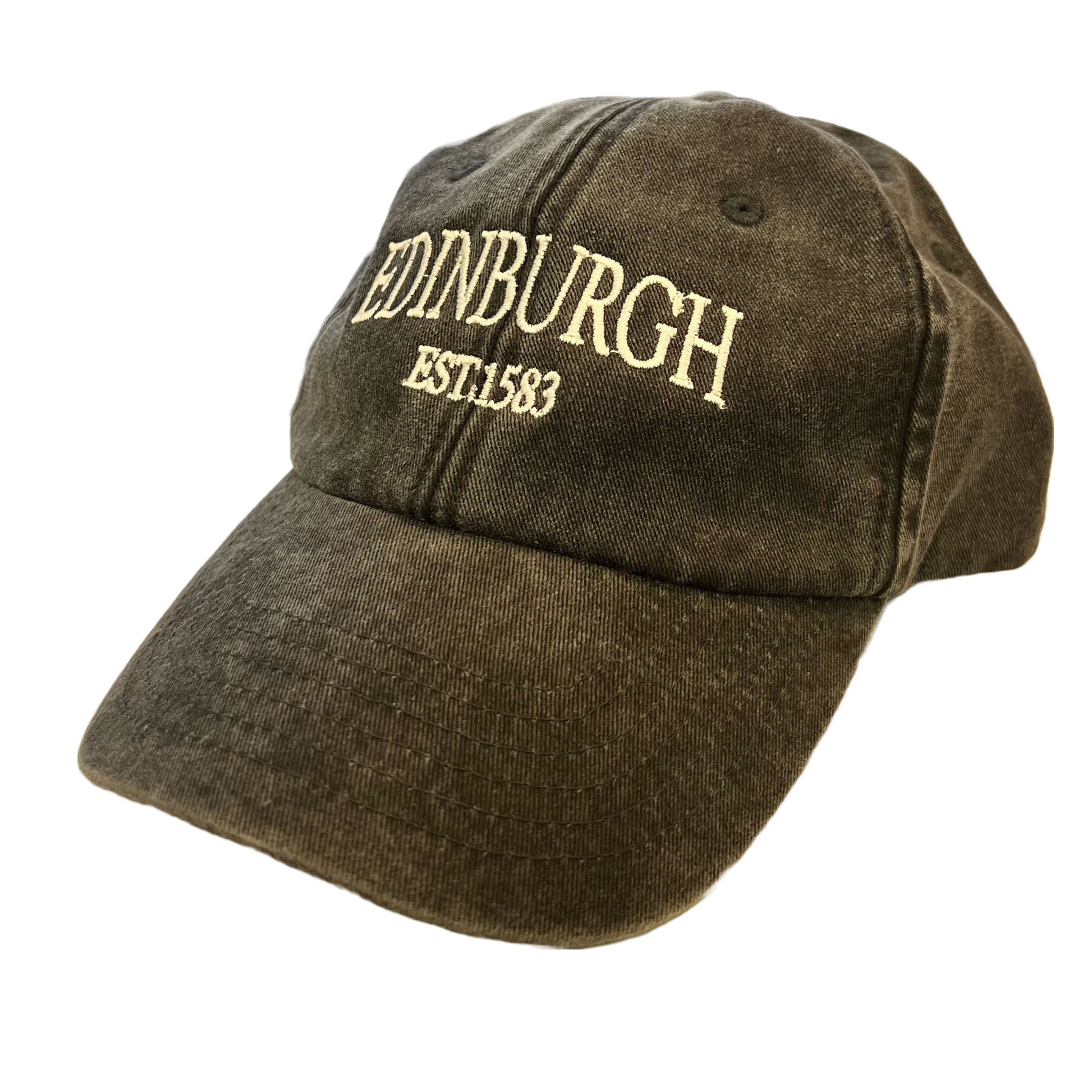 Black baseball cap with 'EDINBURGH EST. 1583' embroidered in white on the front