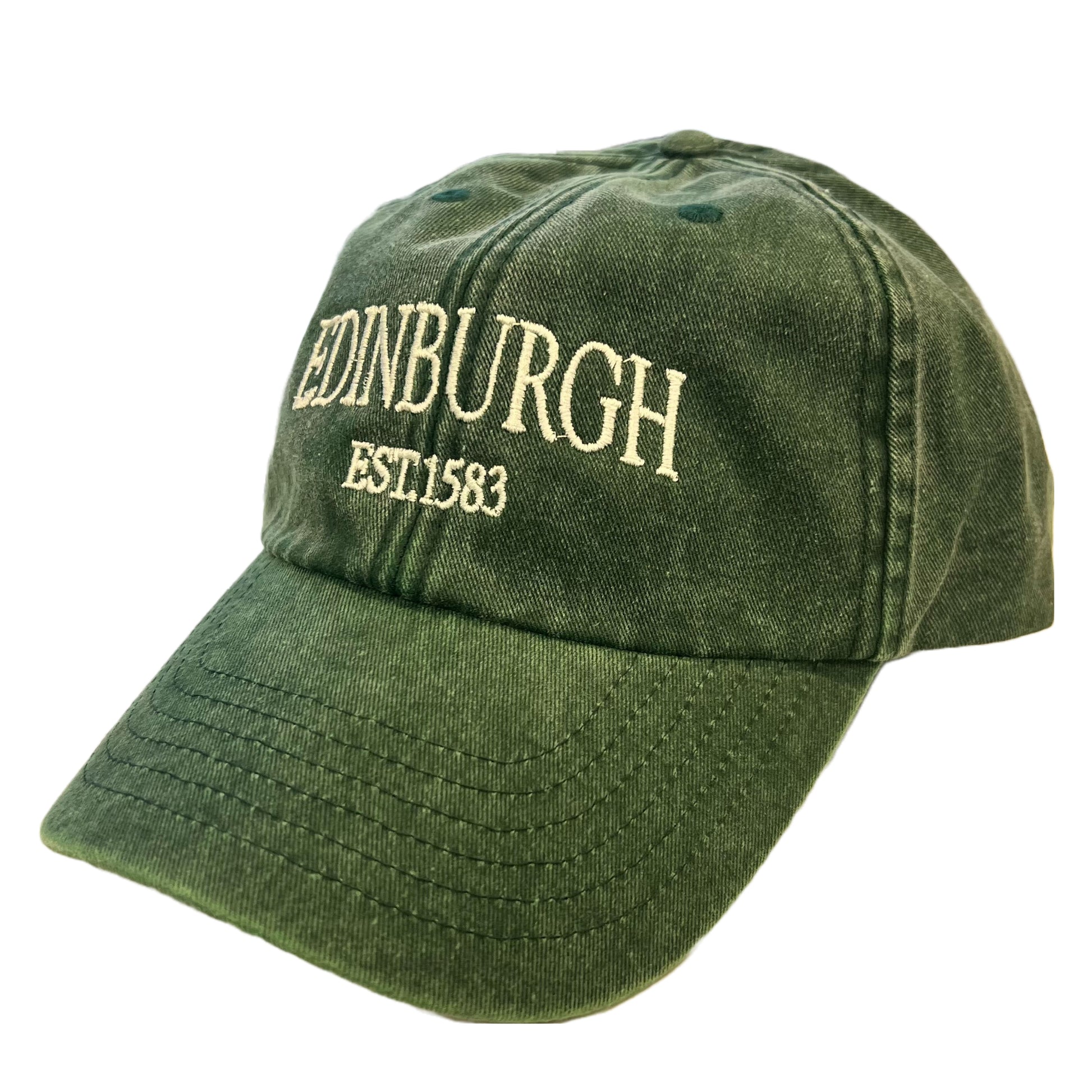 Green baseball cap with 'EDINBURGH EST. 1583' embroidered in white on the front