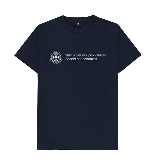 Navy T Shirt with white University crest and text that reads ' University of Edinburgh School of Economics