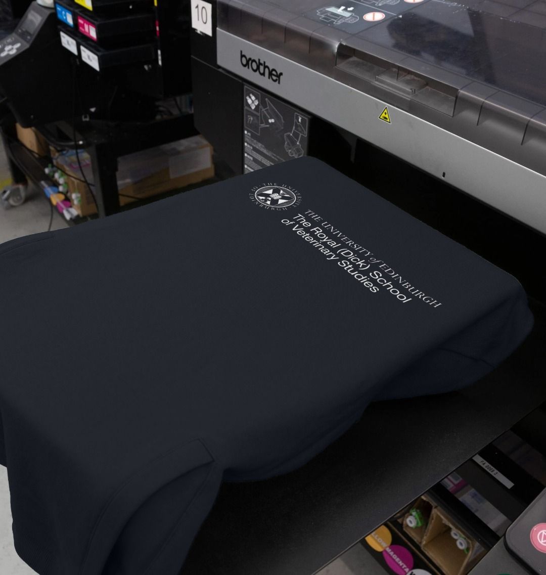 Our Royal (Dick) Veterinary Hoodie being printed by our print on demand partner, teemill.
