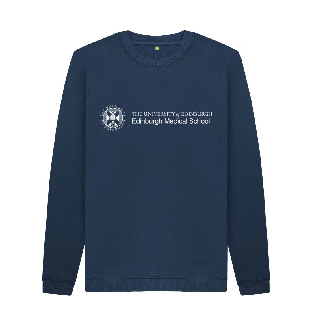 Navy Sweatshirt with white University crest and text that reads ' University of Edinburgh : Edinburgh Medical School'