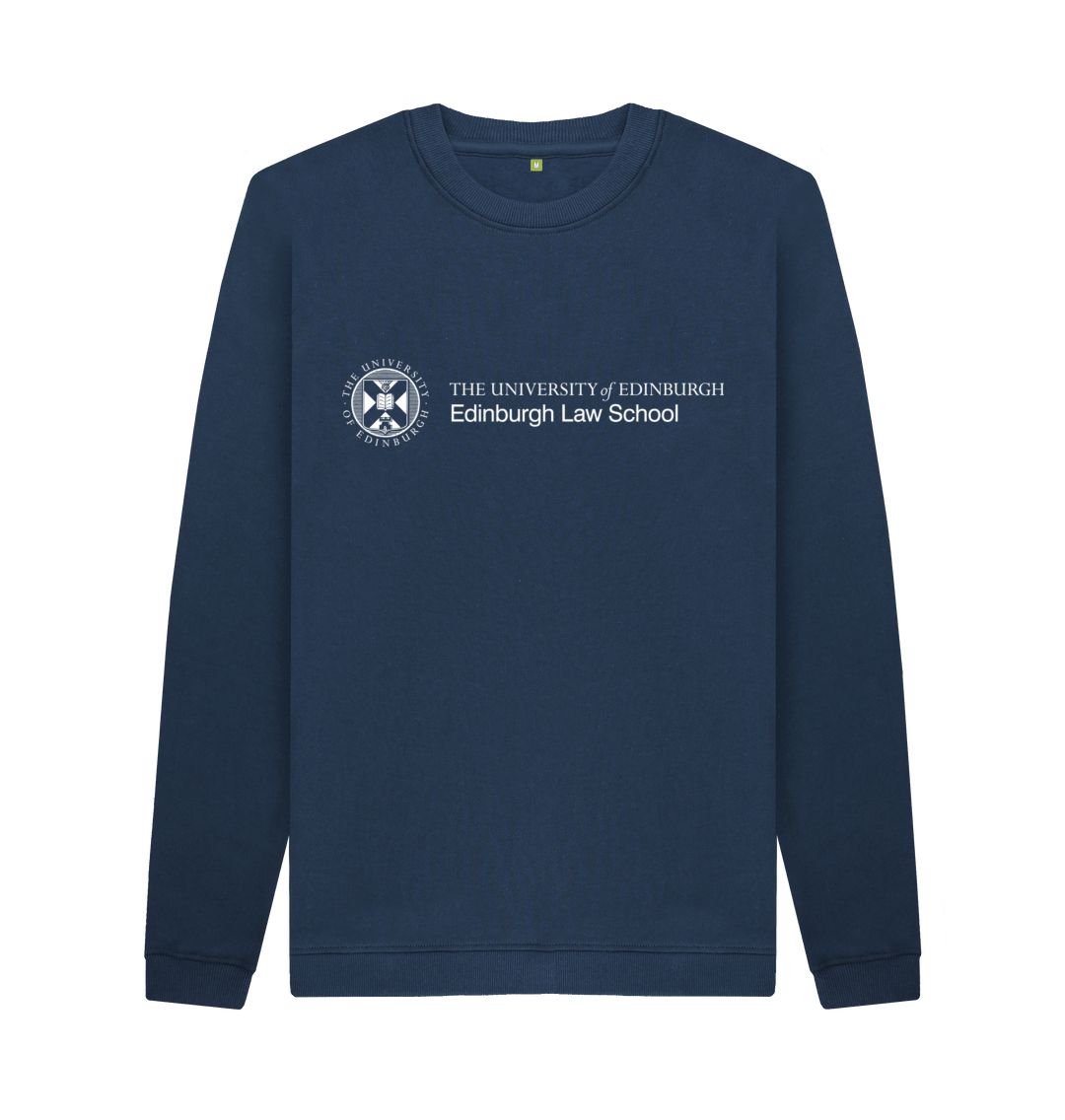 Navy Sweatshirt with white University crest and text that reads ' University of Edinburgh : Edinburgh Law School '