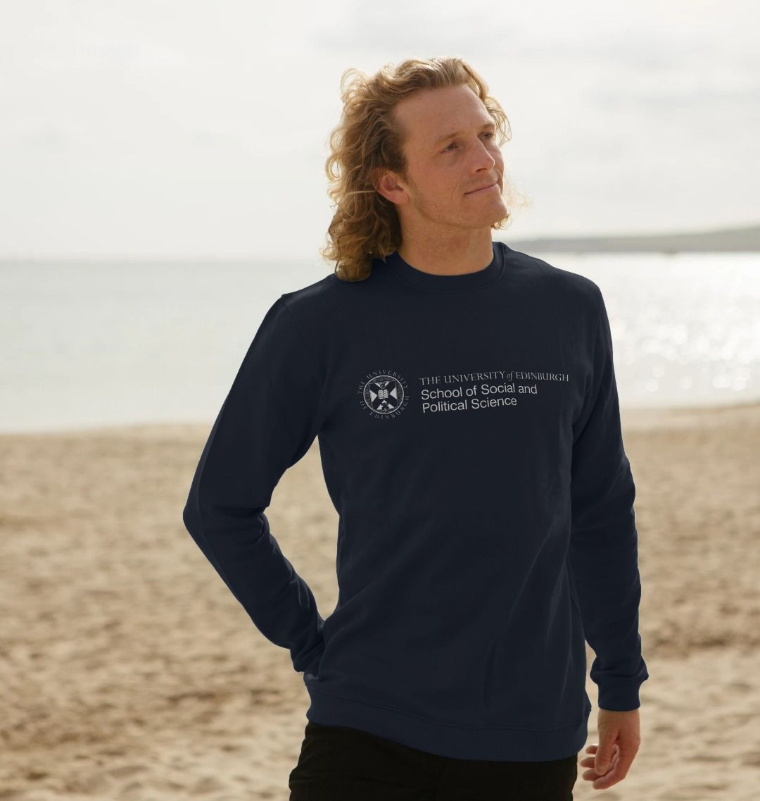 A model wearing our School of Social and Political Science Sweatshirt