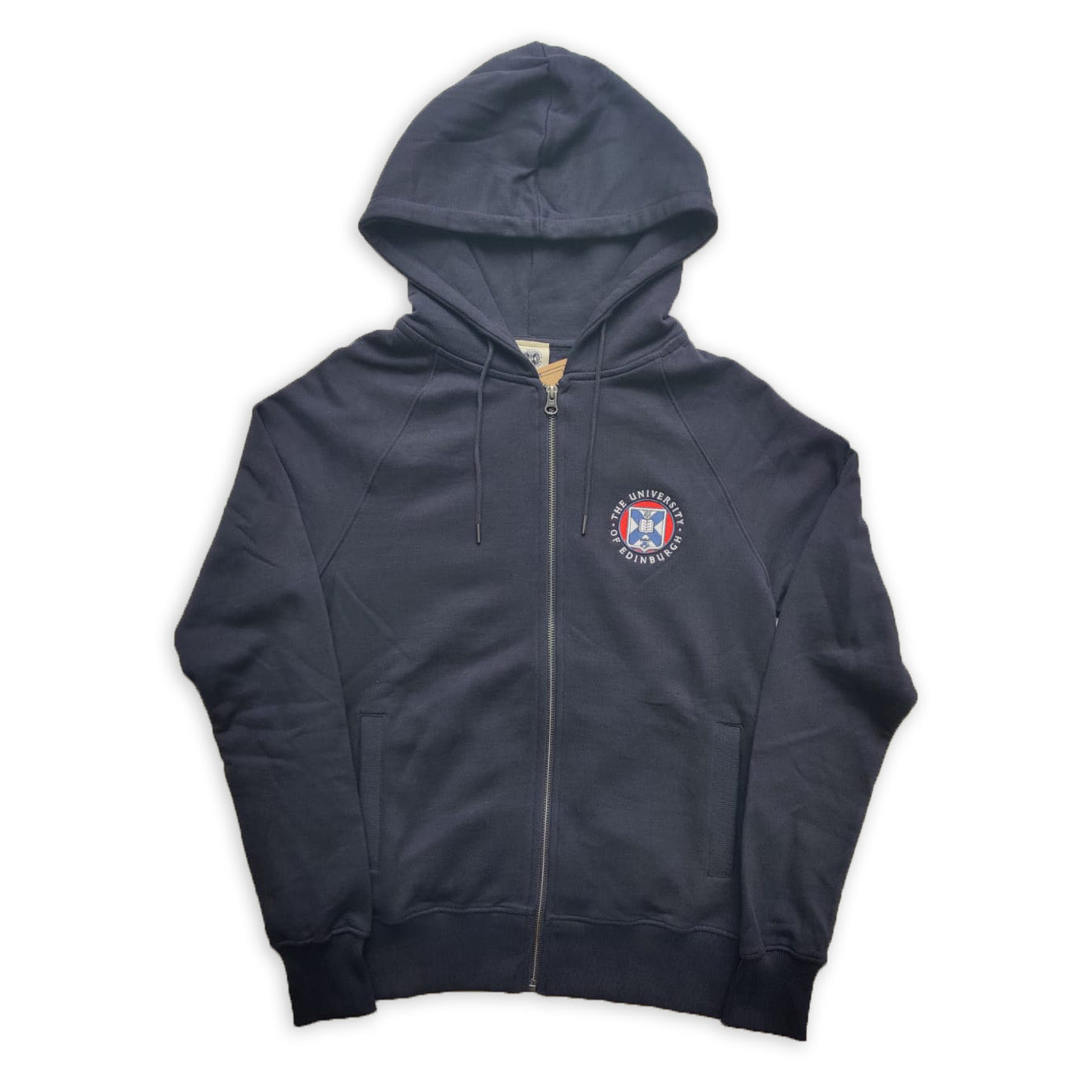 Navy zip up hoodie with full colour embroidered crest on the chest.