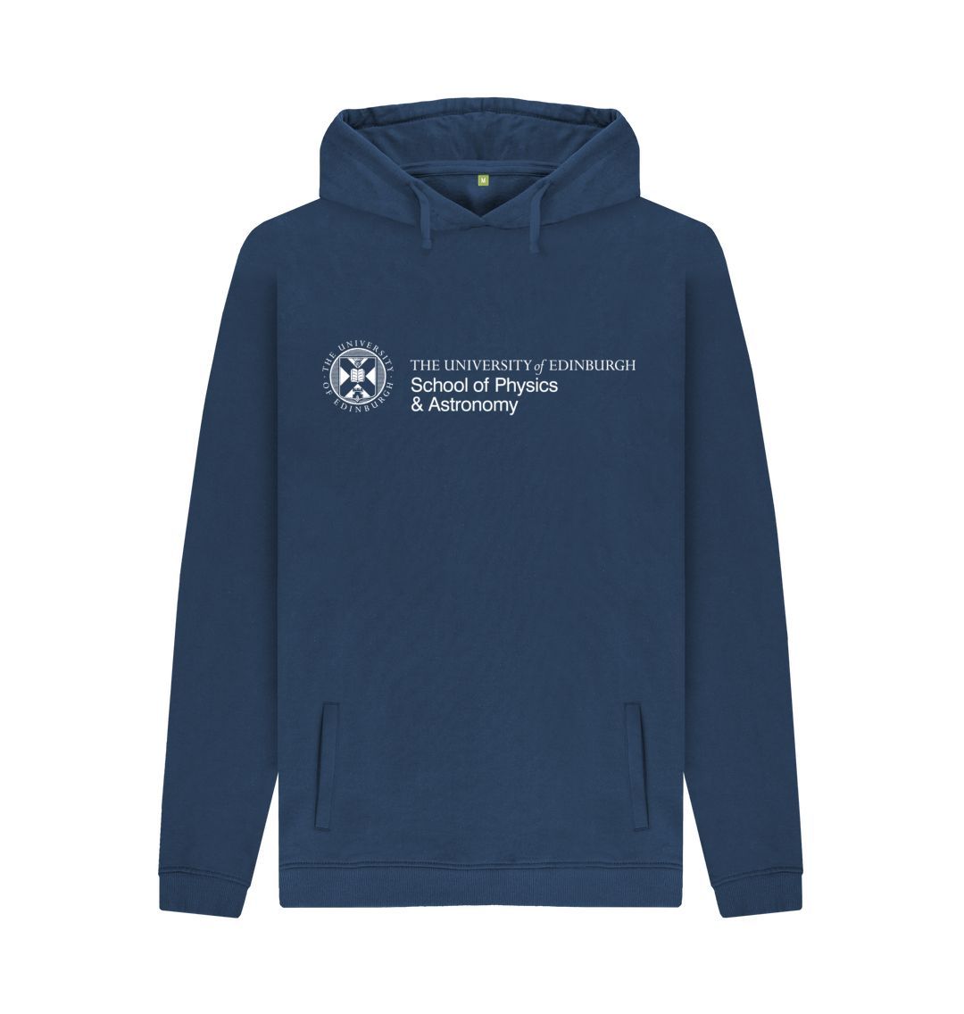 Navy hoodie with white University crest and text that reads ' University of Edinburgh School of Physics and Astronomy 